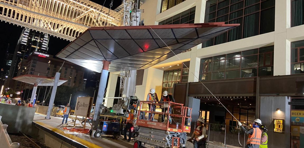 Capital Metro Downtown Station Overhang install